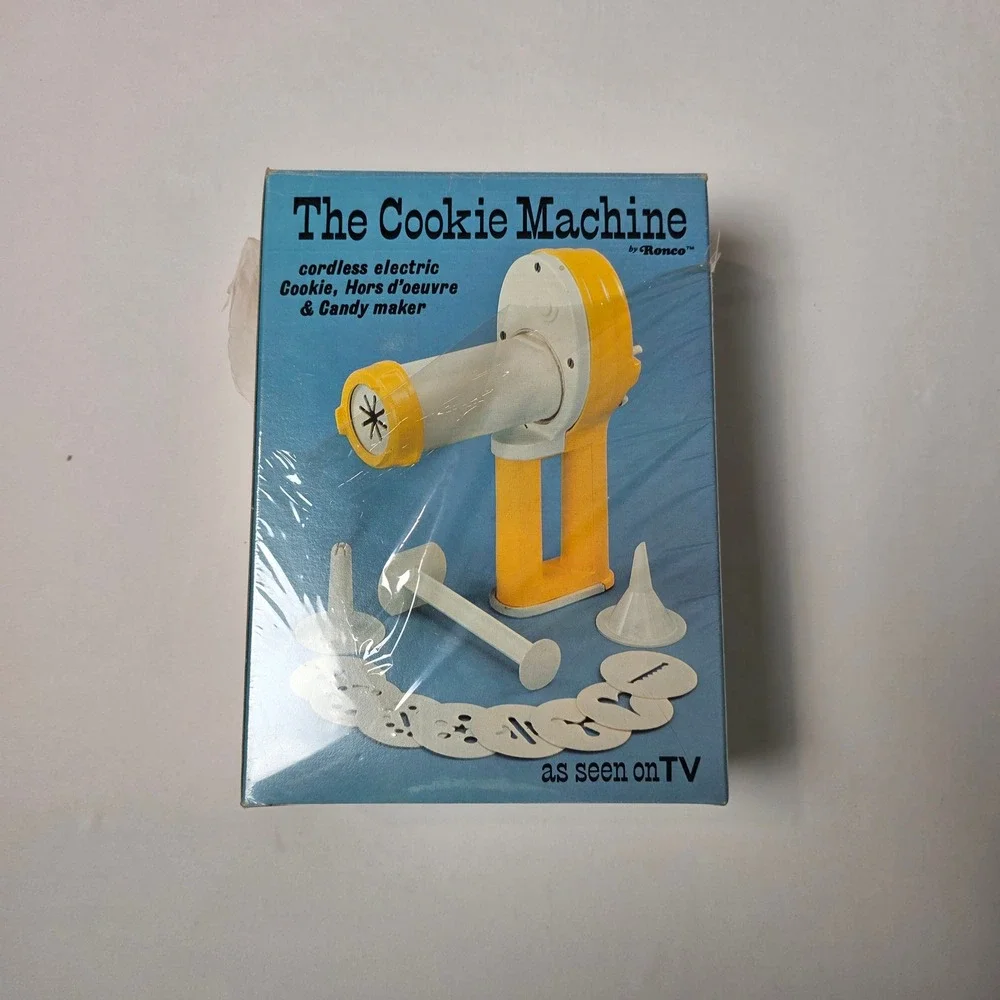 Ronco Cookie Machine Vintage 1976 Cordless Electric Press Yellow Model‎ 1090